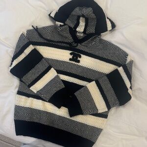 Black and White Striped Chanel Hoodie M